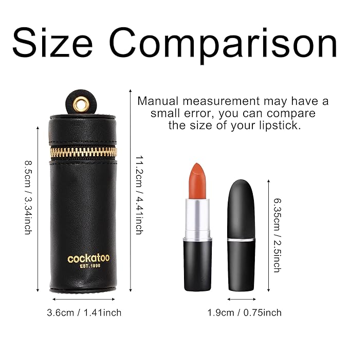 Cockatoo Nappa Leaeher Zipper Lipstick Case with Keychain Chapstick Holder Keyring (ERCU)