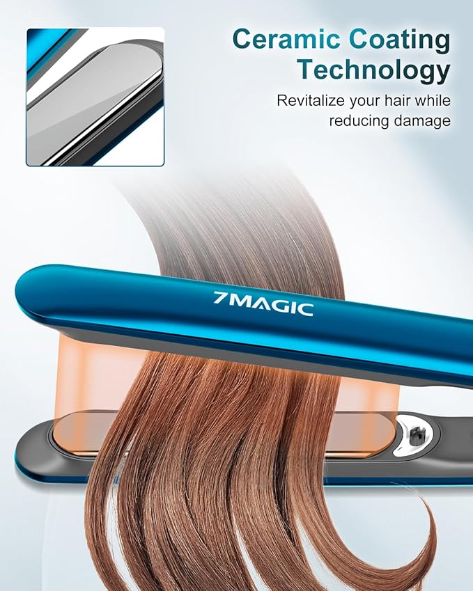 7MAGIC Hair Straightener, Ceramic Flat Iron with LCD, Professional 2 in 1 Hair Iron for Thick Hair, 11 Heat Settings Styling Tool