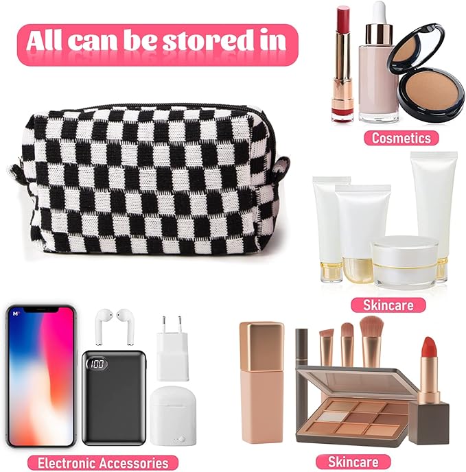4pcs Checkered Makeup Bag Cosmetic Bag for Women, Y2k Accessories Aesthetic Plaid Makeup Bag for Women, Large Capacity Pencil Case Makeup Brushes Storage Bag Travel Toiletry Bag Organizer