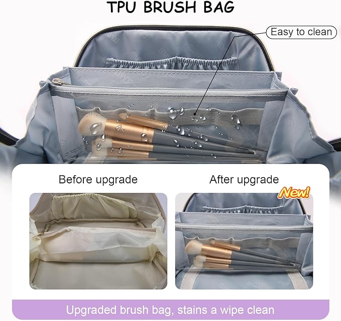 BOYATU Travel Makeup Bags for Women: Large Make up Bag Set of 3 - Vegan Leather Cosmetic Bags - Waterproof Toiletry Organizer (L04 Violet Purple)