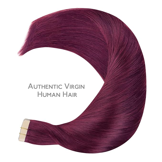 WENNALIFE Tape in Hair Extensions Human Hair Light Burgundy Tape in Extensions, 10pcs 25g 14 inch Remy Invisible Tape Ins Straight Colored Soft Real Human Hair Tape in Extensions Refill Set Extensions