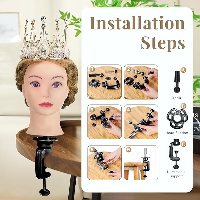28 Inch Mannequin Head 60% Human Hair with Tripod Stand,Mannequin Cosmetology Manikin Practice Doll Head with stand,Braiding Hairdressing Head for Hair Styling with Table Clamp + DIY Hair Styling Set