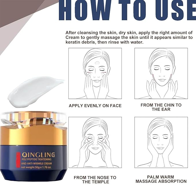 Qingling Crema Para Arrugas, Qingling Face Cream, Qingling Wrinkle Removal Cream, Polypeptide Tightening and Anti Wrinkle Cream, Anti Aging Moisturizer for Firming Face (1pcs)