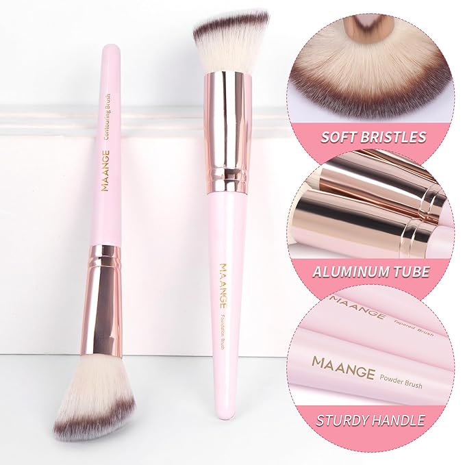 MAANGE Makeup Brush Set 42 Pcs Makeup Tool Set Premium Synthetic Foundation Powder Concealers Eye shadows Blush Makeup Brushes (Pink, 42 Piece Set)