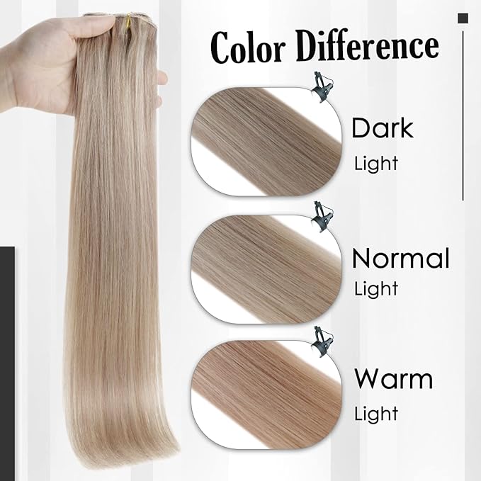 Full Shine Blonde Hair Extensions Real Human Hair Clip ins 3 Pcs 60 G Ash Blonde Highlight Bleach Hair Clip in Extensions 18 Inch Human Hair Extensions for Thinning Hair