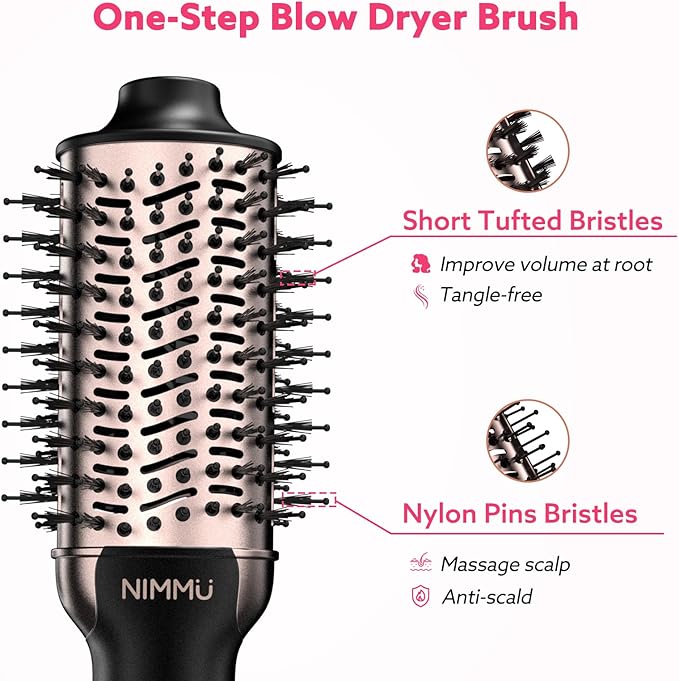 Nimmu Hair Dryer Brush Blow Dryer Brush in One, 4 in 1 Hair Dryer and Styler Volumizer for Drying Straightening Curling Volumizing Hair, Upgraded Hot Air Brush with 2.4” Oval Barrel, Black Gold