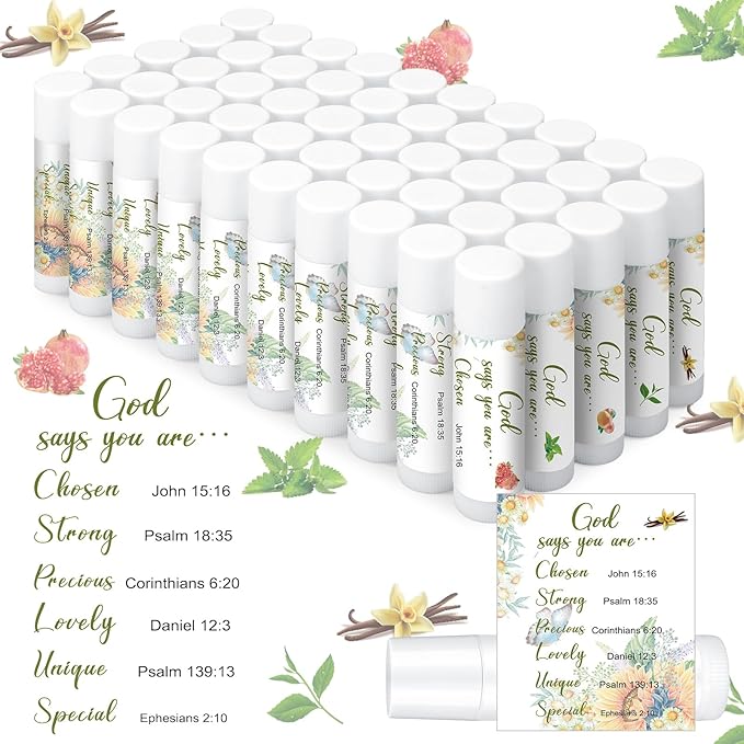 50 Pcs Lip Balm Bulk Christian Gift for Women Faith Religious Bible Verse Lip Balm Inspirational Gift Scripture Moisturizing Lip Care Product for Coworker Sister Teacher(Fresh)