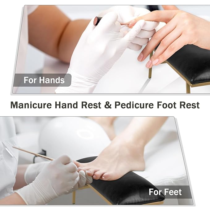 Arm Rest for Nails, Nail Arm Rest for Nail Tech with Microfiber Leather Nail Table Mat, Manicure Hand Rest Stand Nail Art Accessories Tool for Nails Tech(Black)