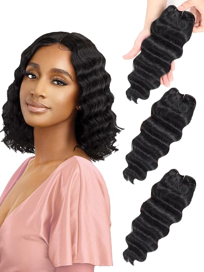 Loose Deep Wave Bundles Human Hair Short Brazilian Deep Wave Bundles 12 12 12 Inch 100% Unprocessed 12A Loose Wave Bundles Human Hair Flip Over Quick Weave Raw Hair 3 Bundles for Bob Style