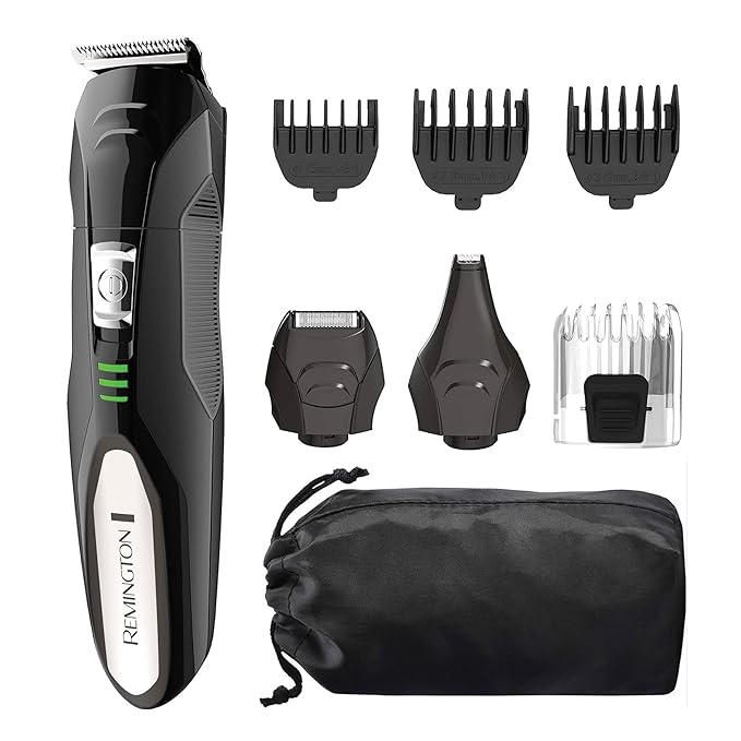 Remington All-in-One Grooming Kit, Lithium Powered, 8 Piece Set with Trimmer, Men's Shaver, Clippers, Beard and Stubble Combs, Black