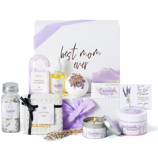 Birthday Gifts for Mom Mothers Day Gifts Women Spa Lavender Bath Gift Baskets Relaxing Self Care for Best Mother Wife Home Bath Kit Care Package Gift Ideas Thank You mom from Daughter Son