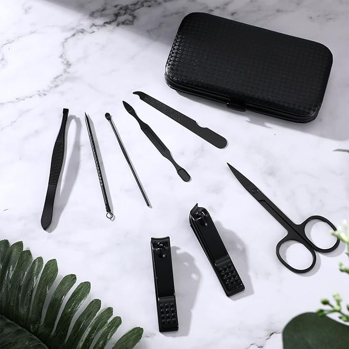 Geosar 12 Sets Manicure Set Nail Clippers Pedicure Kit 8 in 1 Stainless Steel Professional Grooming Kits Nail Care Tools with Travel Case for Men Women(Red Background)