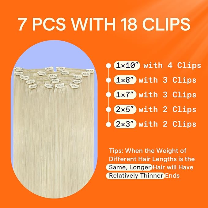Full Shine Clip in Hair Extensions Real Human Hair Blonde Human Hair Clip in Extensions Blonde Hair Extension Remy Hair Triple Weft 20 Inch 7 Pcs 120 G