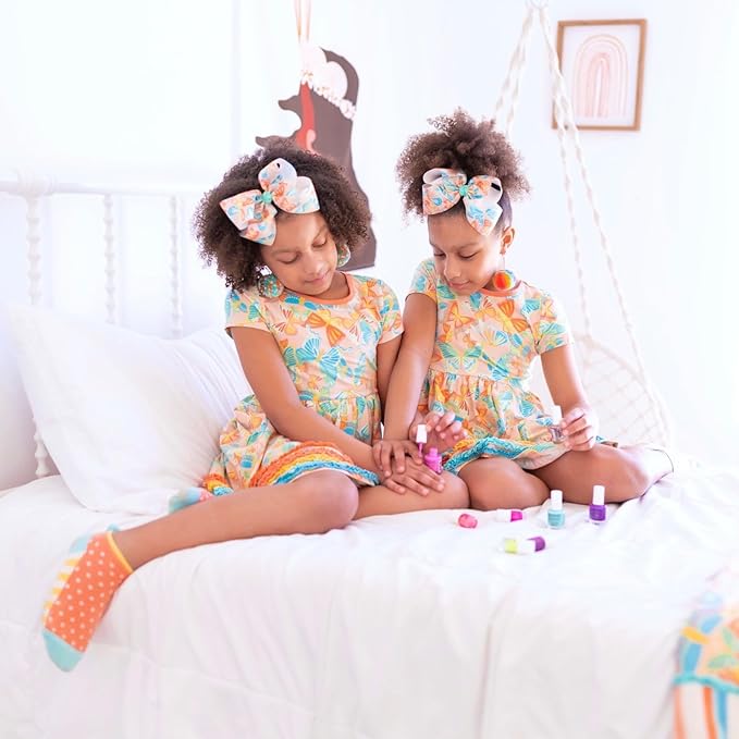 Piggy Paint | 100% Non-Toxic Girls Nail Polish | Safe, Cruelty-free, Vegan, & Low Odor for Kids | Swirls & Twirls (4 Polish + Nail Art Gift Set)