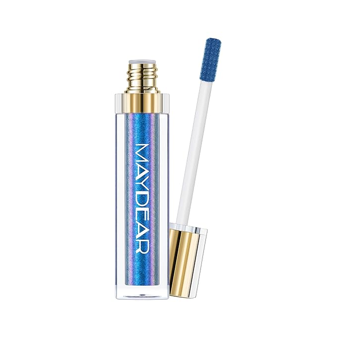 Maydear Chameleon Lipstick, High Pigmented Blue Lipstick for Women Metallic Shine Lip Gloss, Full-Coverage Multichrome Lipstick Long Lasting Rainbow Lip Makeup, Blue Cyan(03)