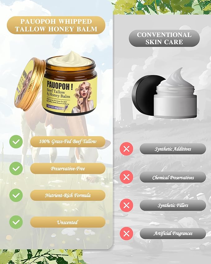 Beef Tallow for Skin - Whipped Tallow Balm with Manuka Honey, Handmade Moisturizer for Sensitive Skin (Lavender)