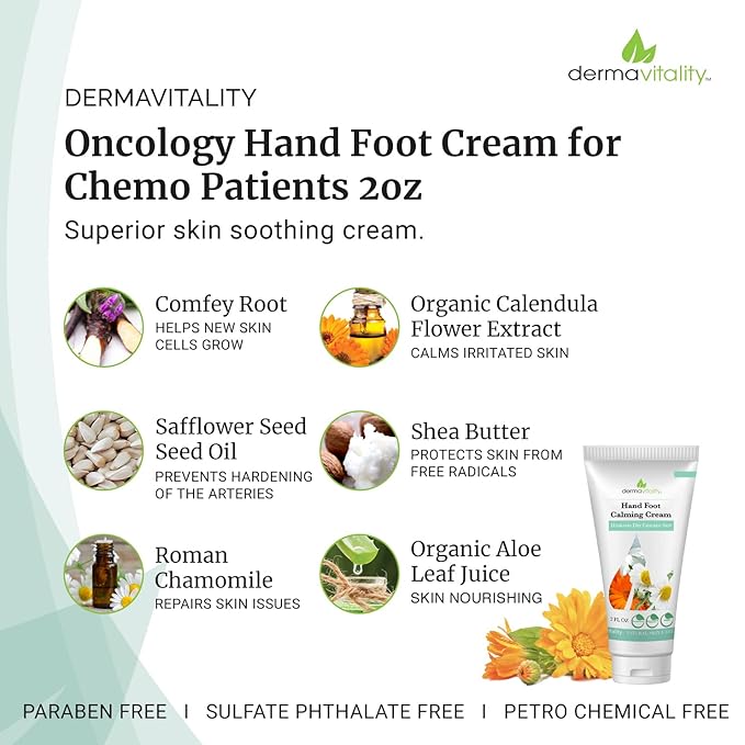 UltimateVitality Hand Foot Cream for For Oncology Patients, Intensive Natural and Organic Moisturizing Cream for sensitive Irritated Skin During Chemo Treatment - 2 Ounces