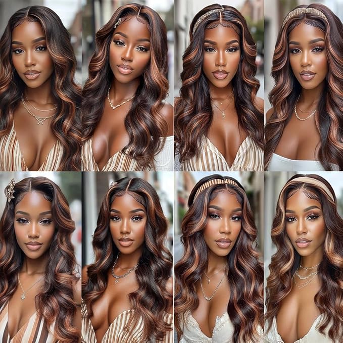 Brown With Highlights Bundles P1B30 Body Wave Human Hair Bundles Two Tone Black and Brown Brazilian Human Hair Soft and Silky for Women 20 22 24 Inch