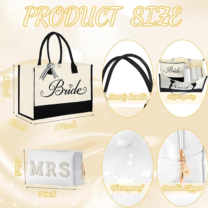 Bride To Be Gift Set - Makeup Bag, Slippers, Robe, Hair Clip - Wedding Gifts