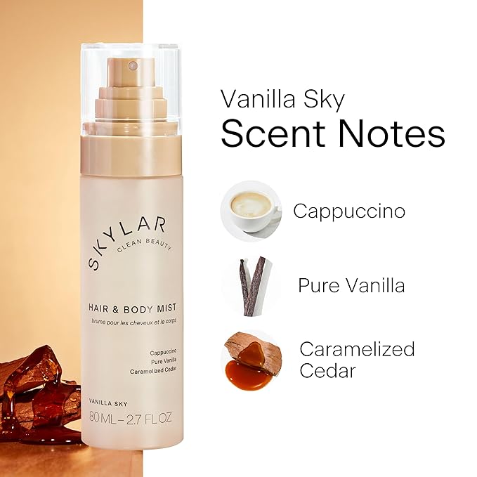 Skylar Vanilla Sky Hair & Body Mist | Hypoallergenic & Clean Fragrance | Vegan, Cruelty Free, and Safe For Sensitive Skin | 80 ML, 2.7 Fl Oz