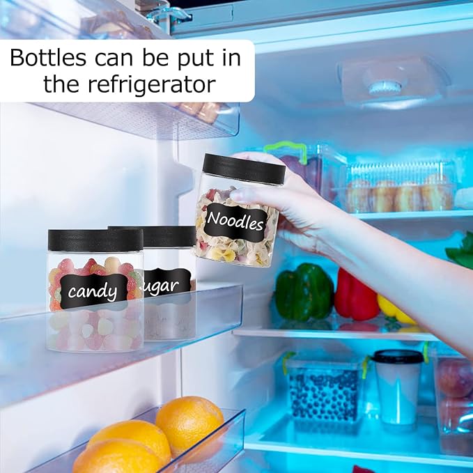 48PCS 8OZ Plastic Jars with Screw On Lids, Pen and Labels Refillable Empty Round Slime Cosmetics Containers for Storing Dry Food, Makeup, Slime, Honey Jam, Cream, Butter, Lotion