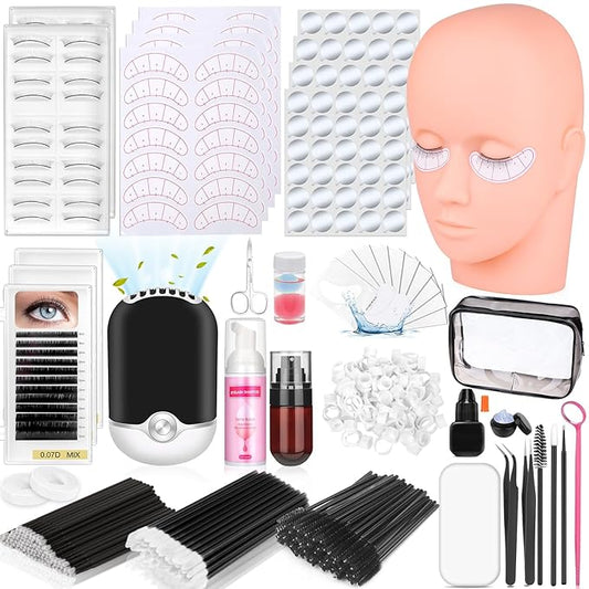 404 Pcs Professional Lash Extension Supplies Kit with Lash Clusters,Lash Fan, Extension Glue,Eyelash Remover,Tweezers, Eyelash Extension Kit for Beginners, Black