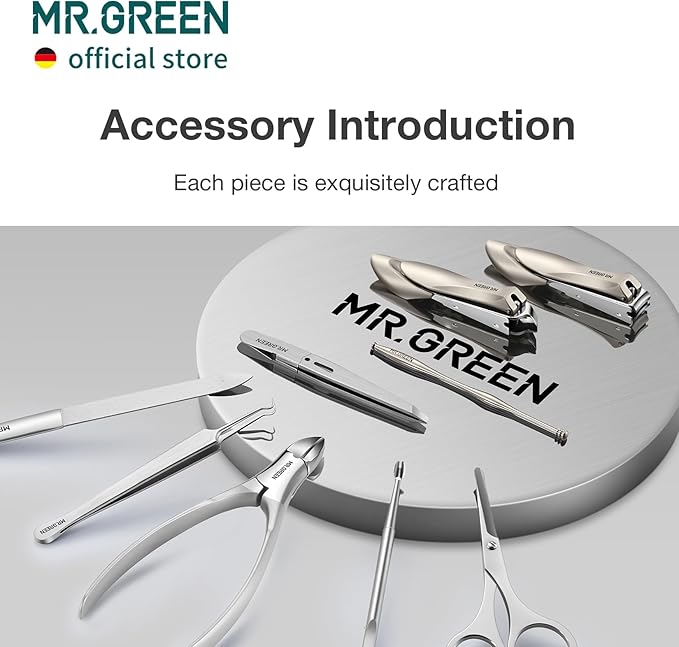 MR.GREEN Innate Luxury Manicure Set Surgical Grade Scissors Stainless nail clipper Kit full grain cow leather package Pedicure (9 in 1 Manicure Set)