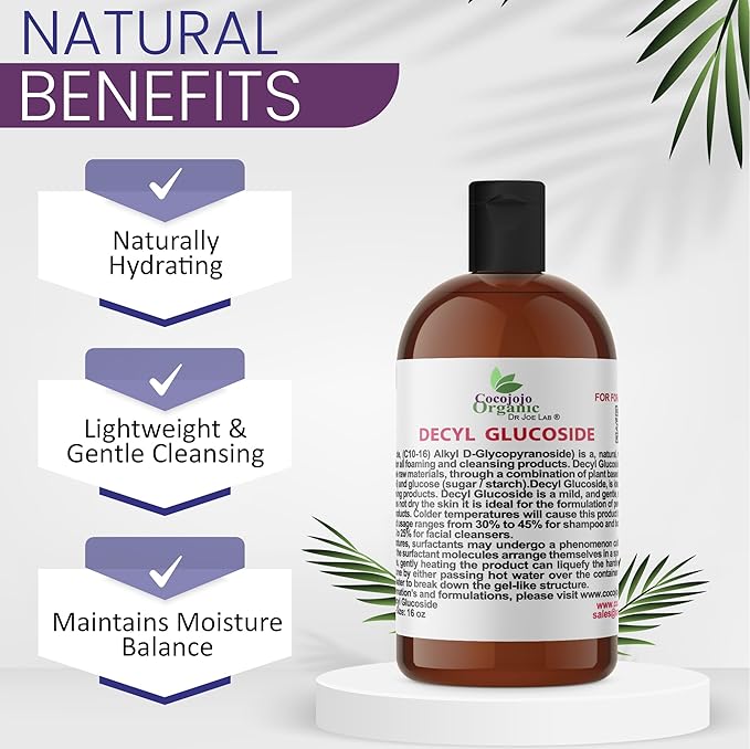 Dr Joe Lab Decyl Glucoside Natural Surfactant - Surfactants for Soap Making, Lauryl Glucoside, DIY Shower Gel, Skin Care, Body and Face Wash, Plant Derived, Natural - 16 Oz