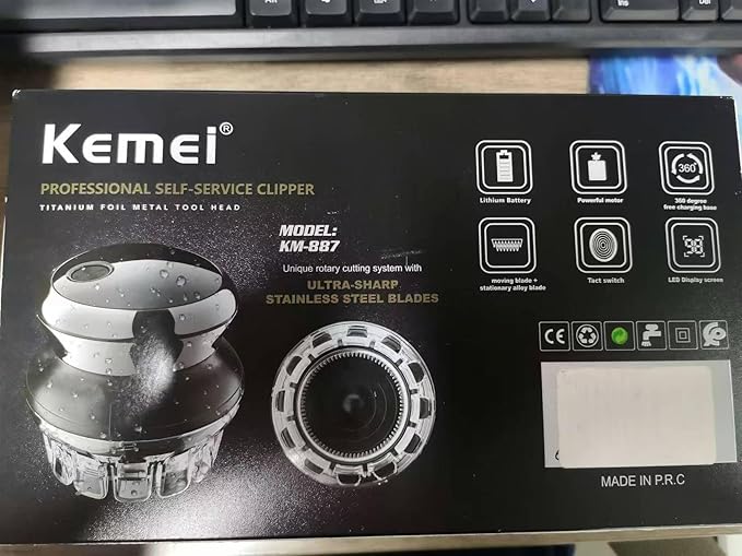 KEMEI Professional Hair Clippers for Men, Automatic Circular Hair Trimmer, Cordless Self-Haircut Kit with LED Display, KM-887 Silvery
