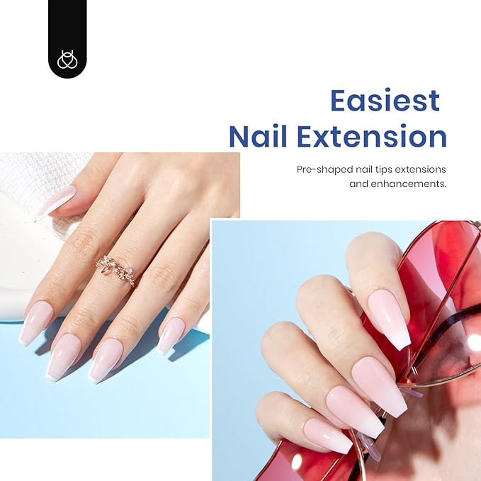 Beetles Soft Gel Nail Kit Medium Coffin Easy Nail Extension Set 5 In 1 Nail Glue Gel Base Coat with Pre shaped Nail Tips and Led Nail Lamp Acrylic Nail Clipper Gifts for Women