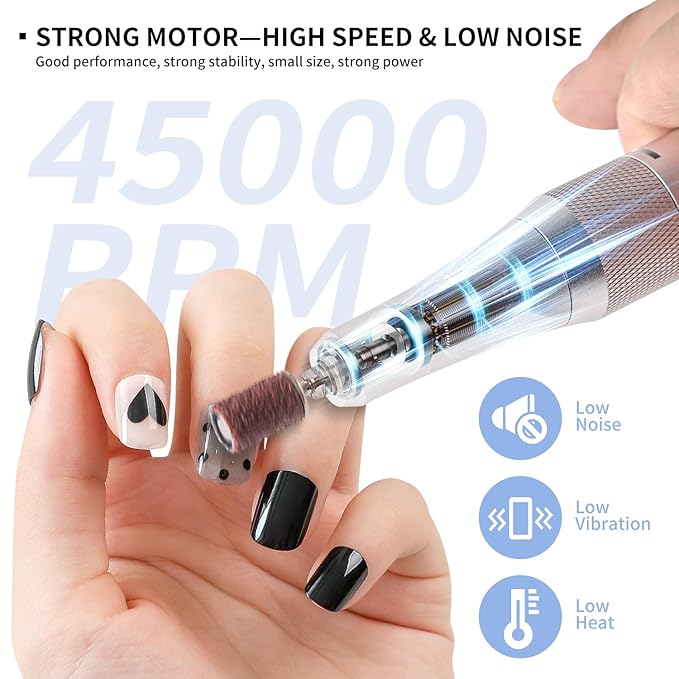 LimeGirl Electric Nail Drill Professional for Acrylic Nail Kit, Portable Electric Manicure Pedicure Polishing Set with 13 in 1 Nail Drill Bits Kit, 2024 Upgraded Electric Nail File 45000RPM (White)