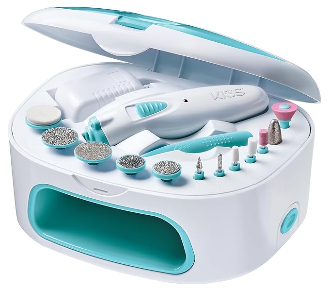KISS New York Power File X Nail Dryer, Electric Nail File & Nail Dryer System, Includes 12 Attachments, Rechargeable Handle, Cuticle Pusher, A/C Adapter, & Storage Case