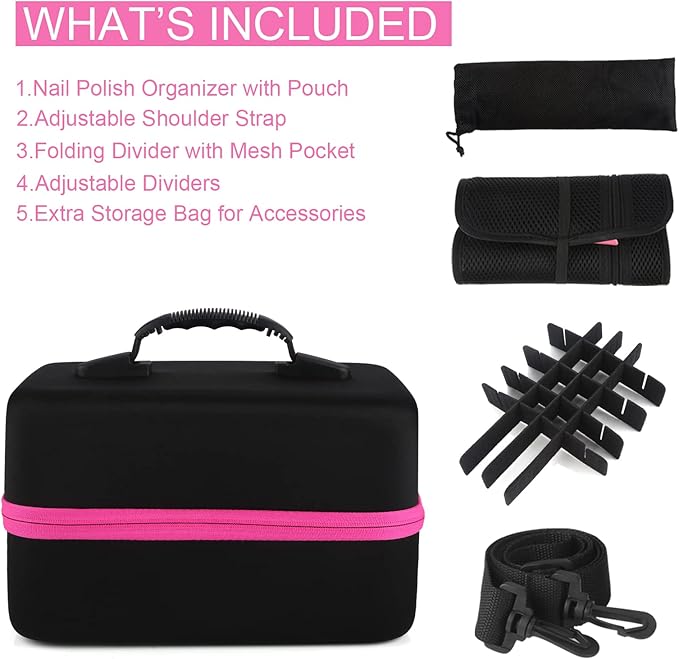Nail Polish Organizer Case, 42+ Bottles Nail Polish Storage Supplies Organizer Nail Bags Box Organizer Carrying Case for Nail Stuff, Tool, Nail Kit Bag Box Holder for Salon Home DIY Nail Tech Gift