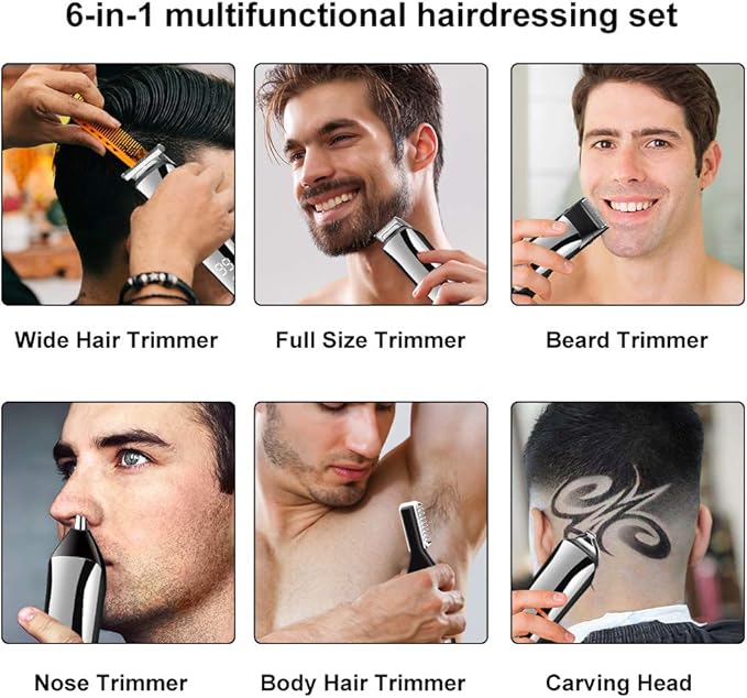 SURKER Beard Trimmer for Men Hair Clippers Body Mustache Nose Hair Groomer Cordless Precision Trimmer 6 in 1 Grooming Kit Waterproof USB Rechargeable
