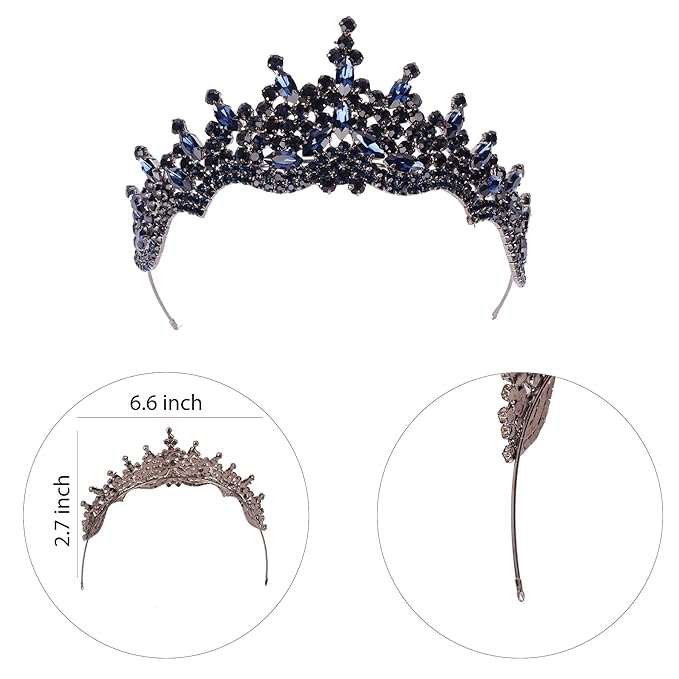 LIMELIA Women's Tiara for Henna Wedding Party|Glitter Hair Accessories for Bridal Birthday Pageant Prom Halloween Cos-play Christmas Party|Dence-Navy Blue