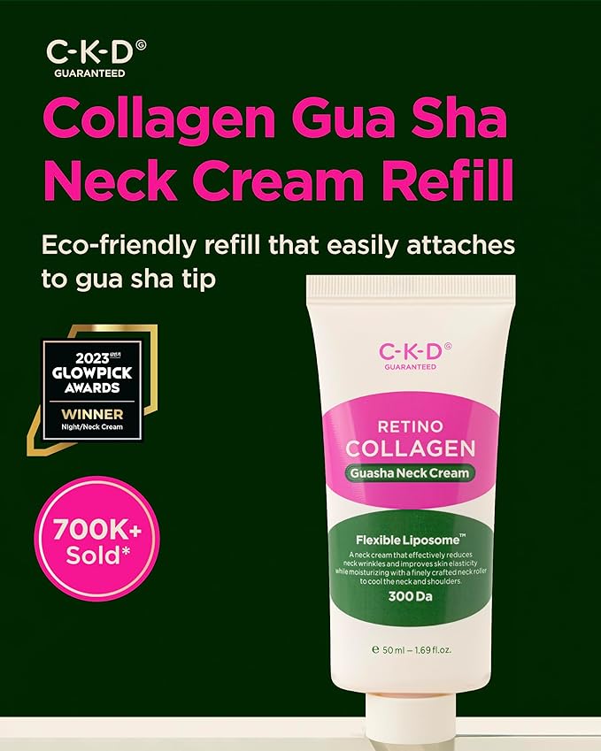 CKD Gua Sha Neck Cream [Refill] - Retinol Collagen Firming Cream for Double Chin, Neck & Jawline Lifting, Korean Skin Care without Massage Roller, 1.69 fl oz