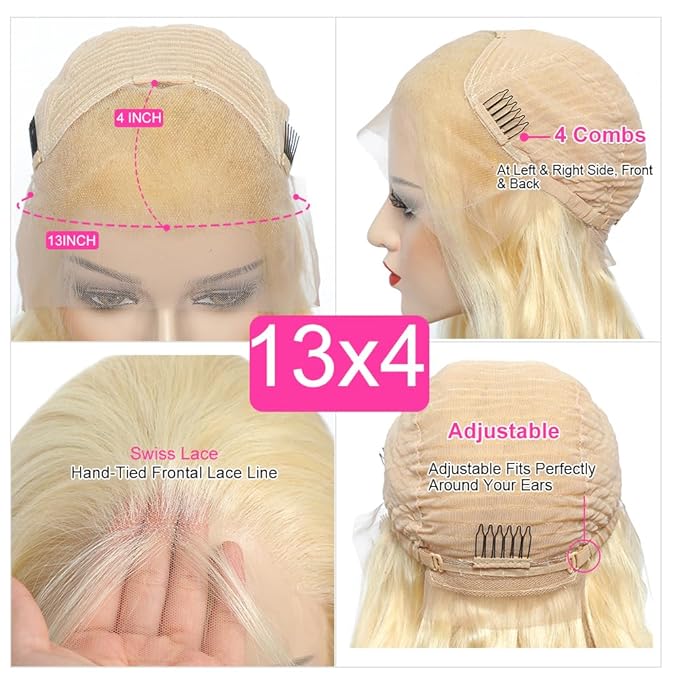 32Inch 613 Lace Front Wig Human Hair 13x4 Body Wave 613 HD Lace Frontal Wig Human Hair Pre Plucked Blonde Lace Front Wigs Human Hair 12A 613 Human Hair Wig Transparent Lace 200 Density