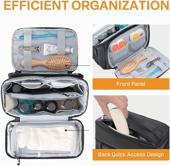 Everfun Compact Toiletry Bag for Men and Women Traveling, Wide Open Shaving Dopp Kit, Water Resistant Makeup Organizer Hygiene Bag with Wet Dry Compartment