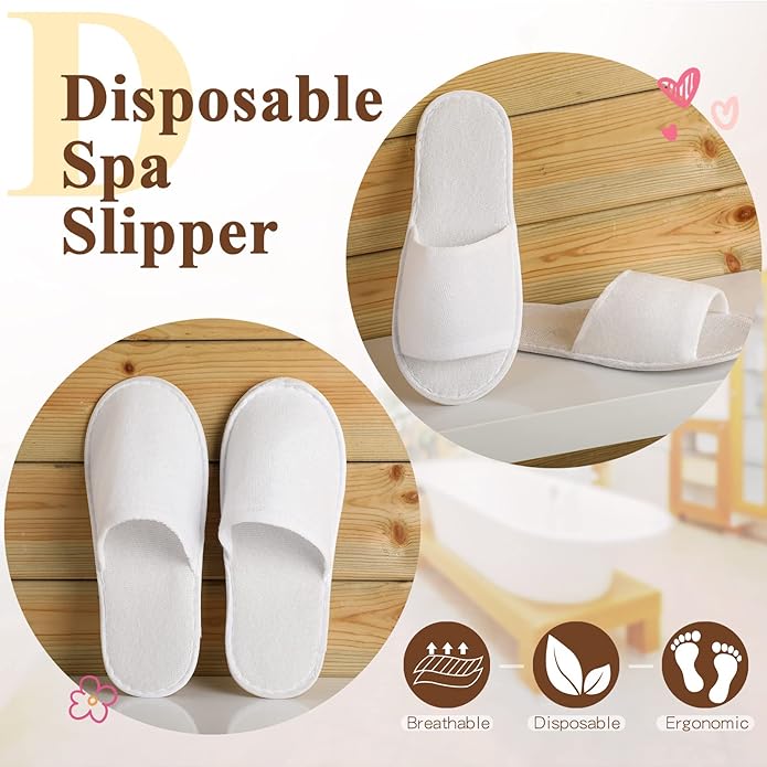 Coume 48 Pairs Disposable Slippers for Guests Bulk Soft Disposable Hotel Spa Slippers Open Toe and Close Toe White Non-Slip for Women Men Home Indoor Hotel Travel Wedding Party