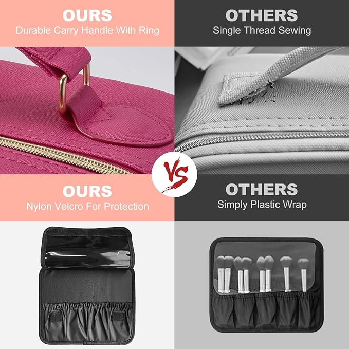 Mocado Travel Makeup Bag with LED Lighted Mirror,Travel Makeup Organizer,Makeup Case with 3 Color Lighted Setting and 10x Magnifying Mirror,Portable Storage and Adjustable Dividers Makeup Box(Violet)