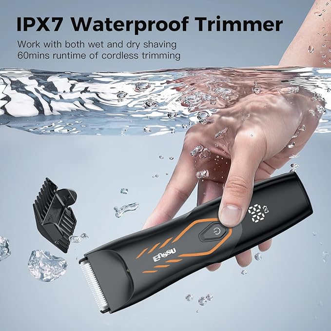 Men Hair Removal Shavers,Electric Safe Blade Waterproof Groin Hair Trimmer Male Painless Wet Quiet Hygiene Razor with Standing Charging Dock Orange