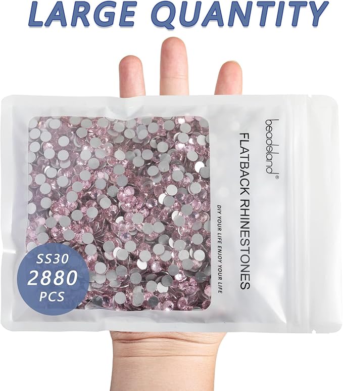 Beadsland Flatback Rhinestones Bulk,2880pcs Pink Rhinestones for Nails Crafts Clothes DIY Decoration, Light Rose/Light Pink, SS30, 6.3-6.5mm