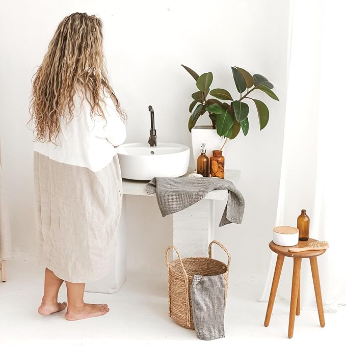 100% Linen Bath Sheet Towel - 36x72-inches - Waffle Weave Black-Natural Oversized Bath Towels - Lightweight Absorbent Thin Beach Towel Quick Dry XL Travel Towel Extra Large