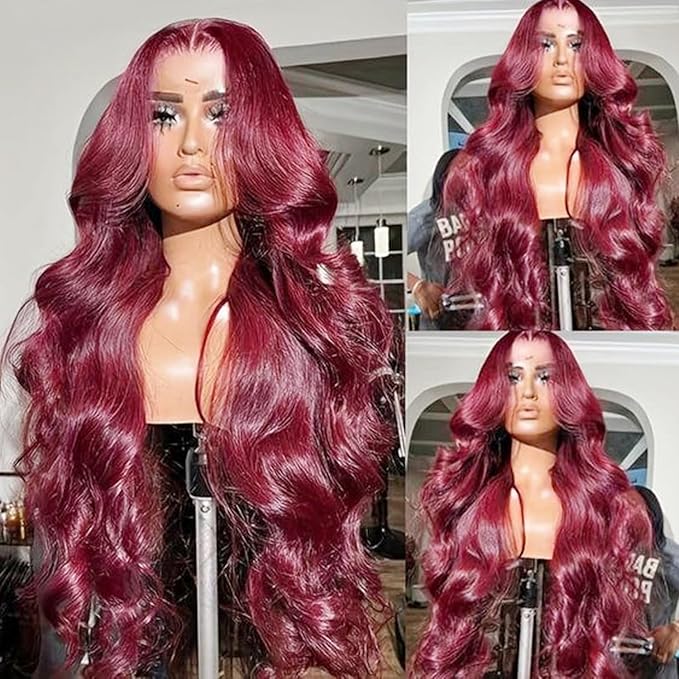 99j Burgundy Lace Front Wigs Human Hair 200% Density 13x6 Lace Front Wigs Human Hair 28 inch13x6 Body Wave Lace Front Wigs Human Hair Red Hair Wigs for Women