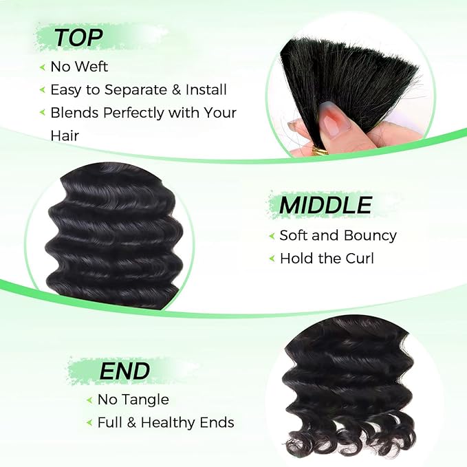 Human Braiding Hair 2 Bundles 100g 14 Inch Deep Wave Bulk Human Hair for Braid No Weft Curly Braiding Hair Bulk Curly Human Hair for Boho Braids 12A Brazilian Virgin Hair Extensions Natural Color