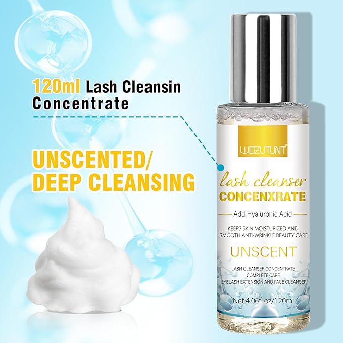 4.06 FL OZ Lash Shampoo Concentrate for Lash Extensions, Lash Cleanser Concentrate Eyelash Extension Cleanser Professional Lash Concentrate for Lash Extension Natural Foaming Cleanser Eyelash Shampoo