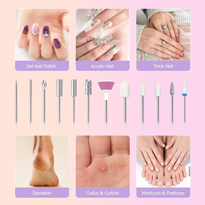 Electric Nail Drill PRO + 1 Set Replacement Nail Drill Bits