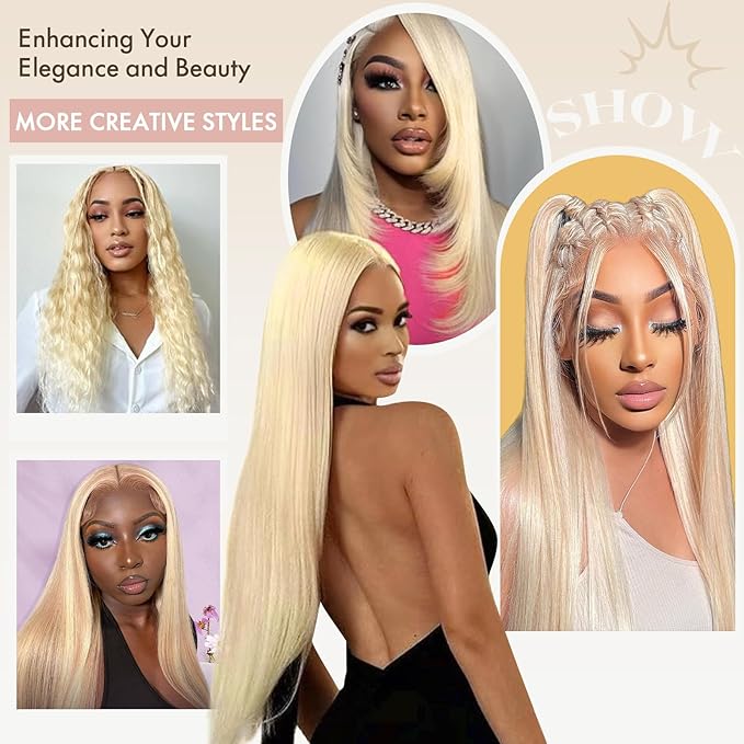 Blonde Wig Human Hair 613 Lace Front 38 Inch Straight 13x4 HD Lace 200% Density Pre-Plucked with Baby Hair for Women (Natural Hairline)