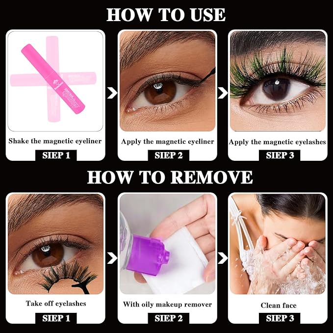 Color Magnetic Eyelashes Colored Eyelashes for Halloween Party Cosplay Makeup Kit,MIX 2 Style 10 Pairs Magnetic Lashes with Eyeliner, Wispy Cat-Eye Look 18-23MM Fake Eyelash Cruelty-Free & Vegan