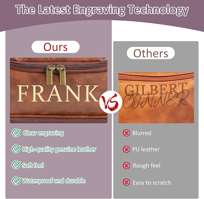 Personalized Toiletry Bag for Men, Gifts for Men, Engraved Name & Text, Custom Leather Travel Dopp Kit, Gifts for Dad, Christmas, Birthday, Husband, Grandpa, Lover